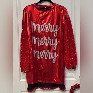 Adorable Red Sequin Merry Dress with Velvety & Sequin Sleeves! So cute! 🥰